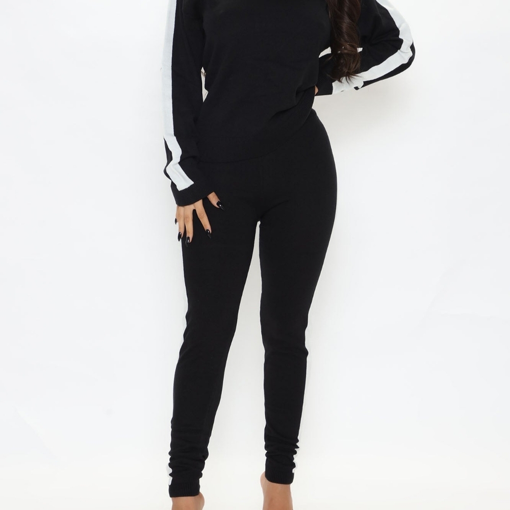 Black and White Striped Sleeve Tracksuit